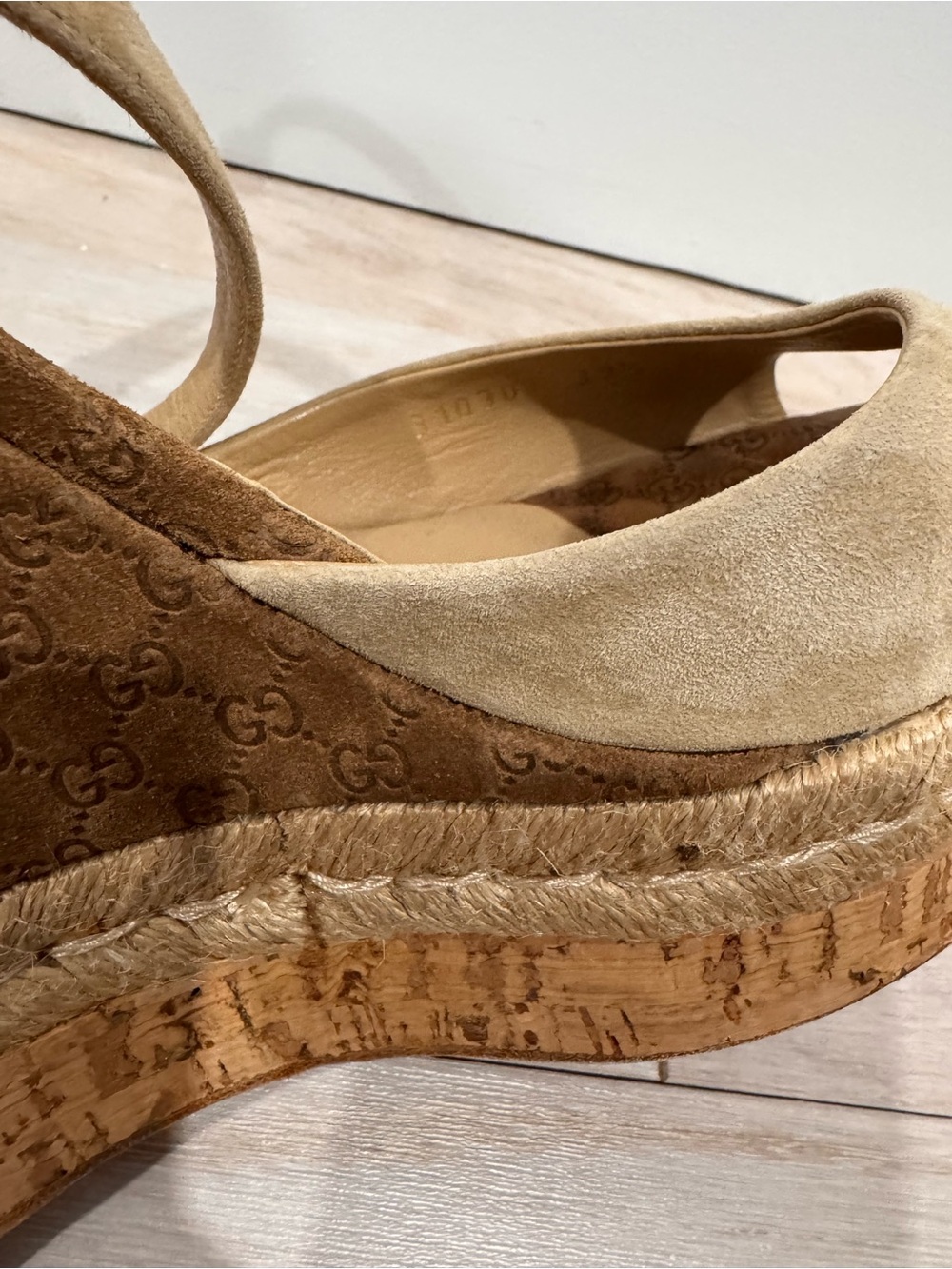 Gucci Tan Suede Wedge Sandals with Ankle Strap - Picture 8 of 10